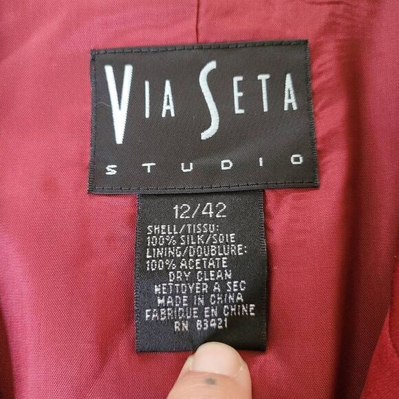 VTG 100% silk red blazer jacket size 12 office business old money quiet luxury - Picture 7 of 11